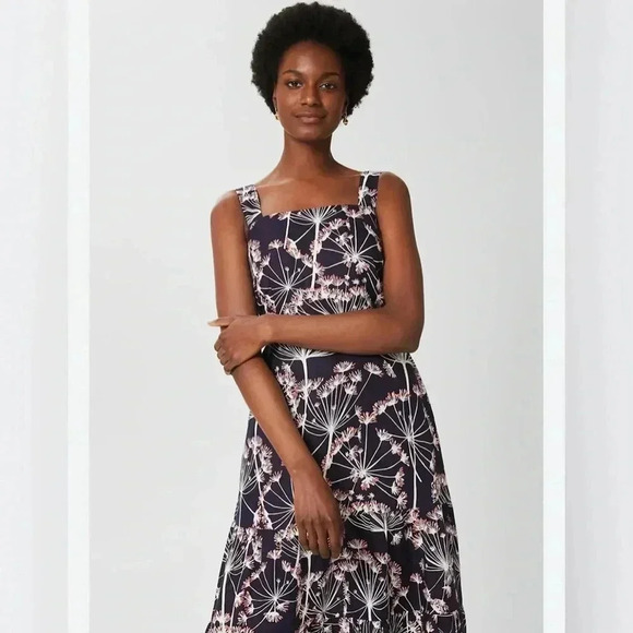 Hobbs London Lynley Flax Linen Midi Dress in Blue & Ivory Size U.S 14 - Picture 9 of 10